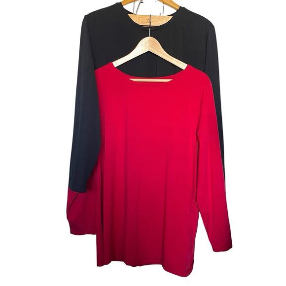 Bundle (2) J. Jill Pure Jill Long Sleeve Stretch Pima Cotton Tee 2X Black Red - Picture 1 of 5